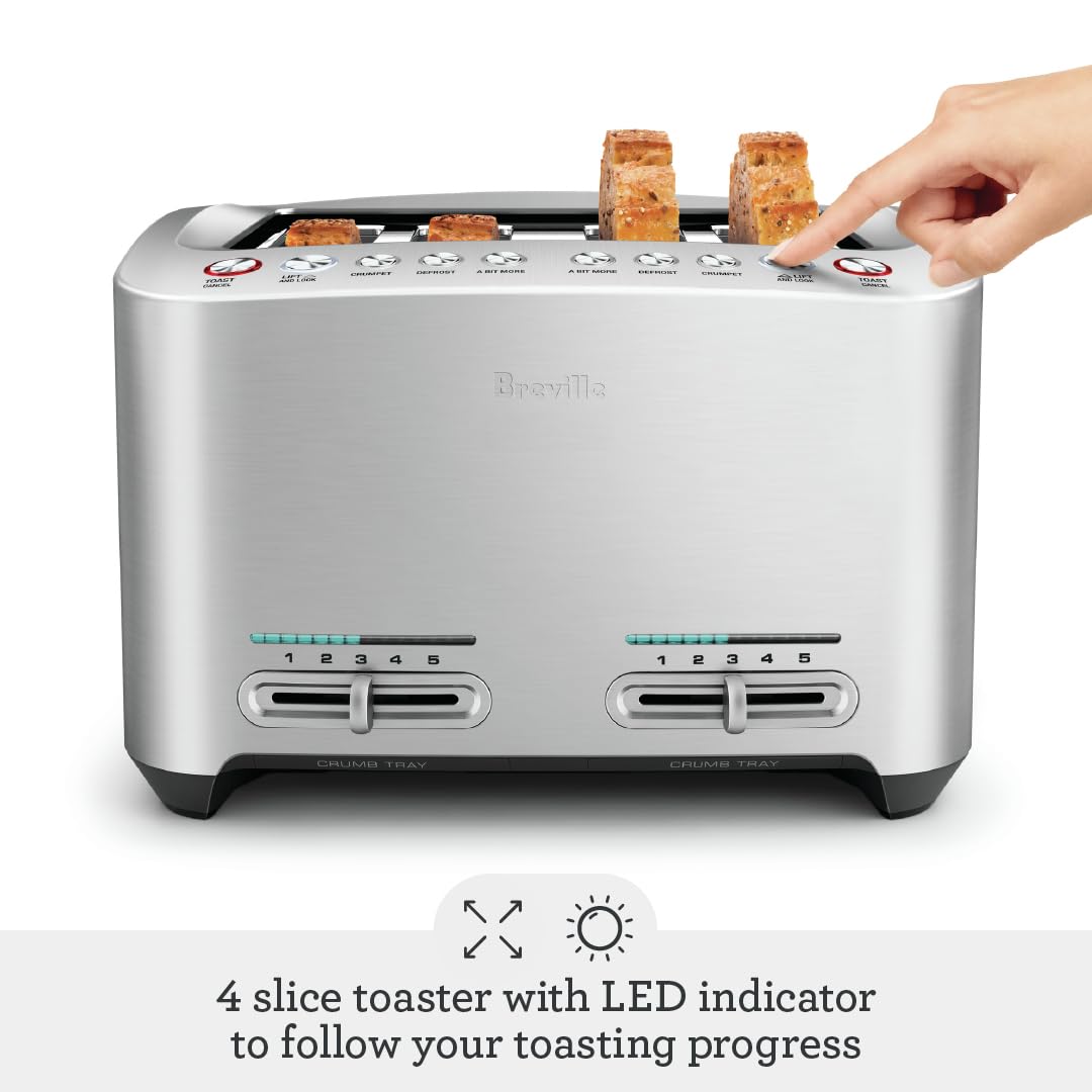 Breville BTA840XL Die-Cast Smart Toaster, 4 Slice, Brushed Stainless Steel