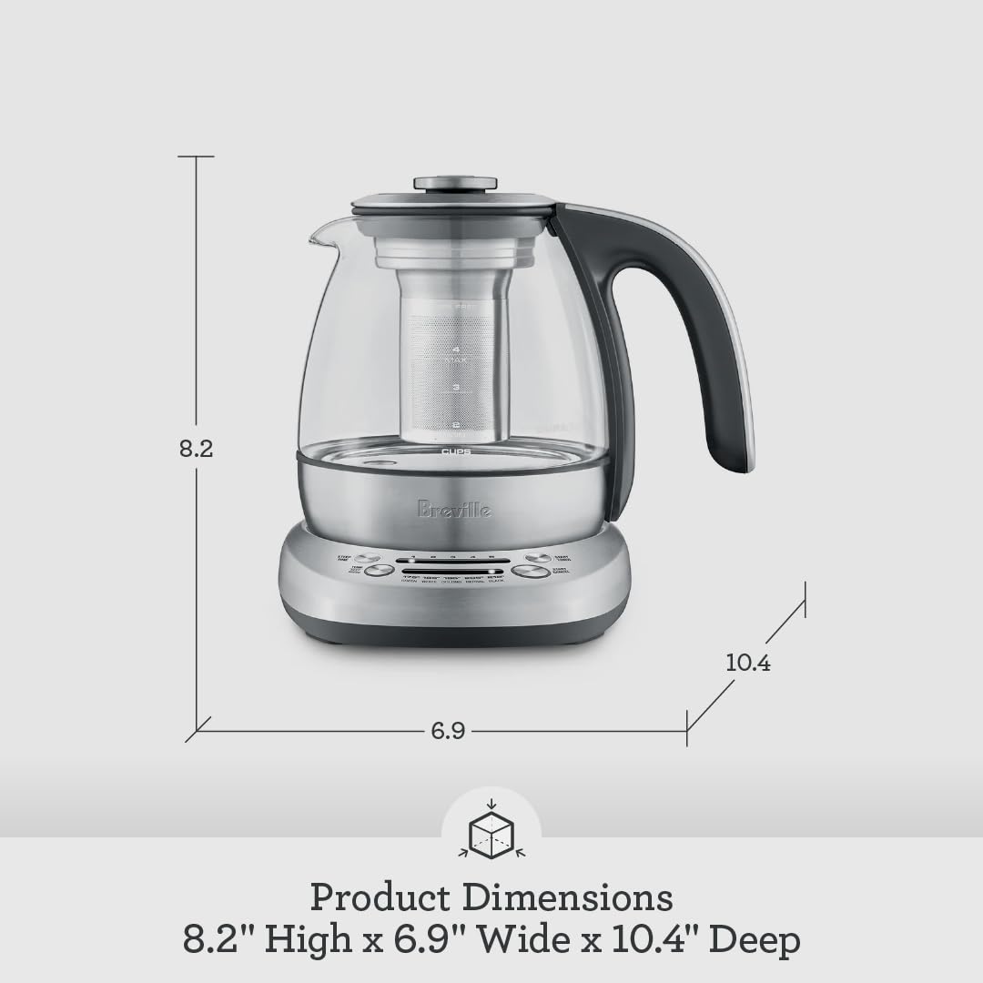 Breville BTM500CLR Smart Tea Infuser Compact, 4-Cup, Brushed Stainless Steel and Glass