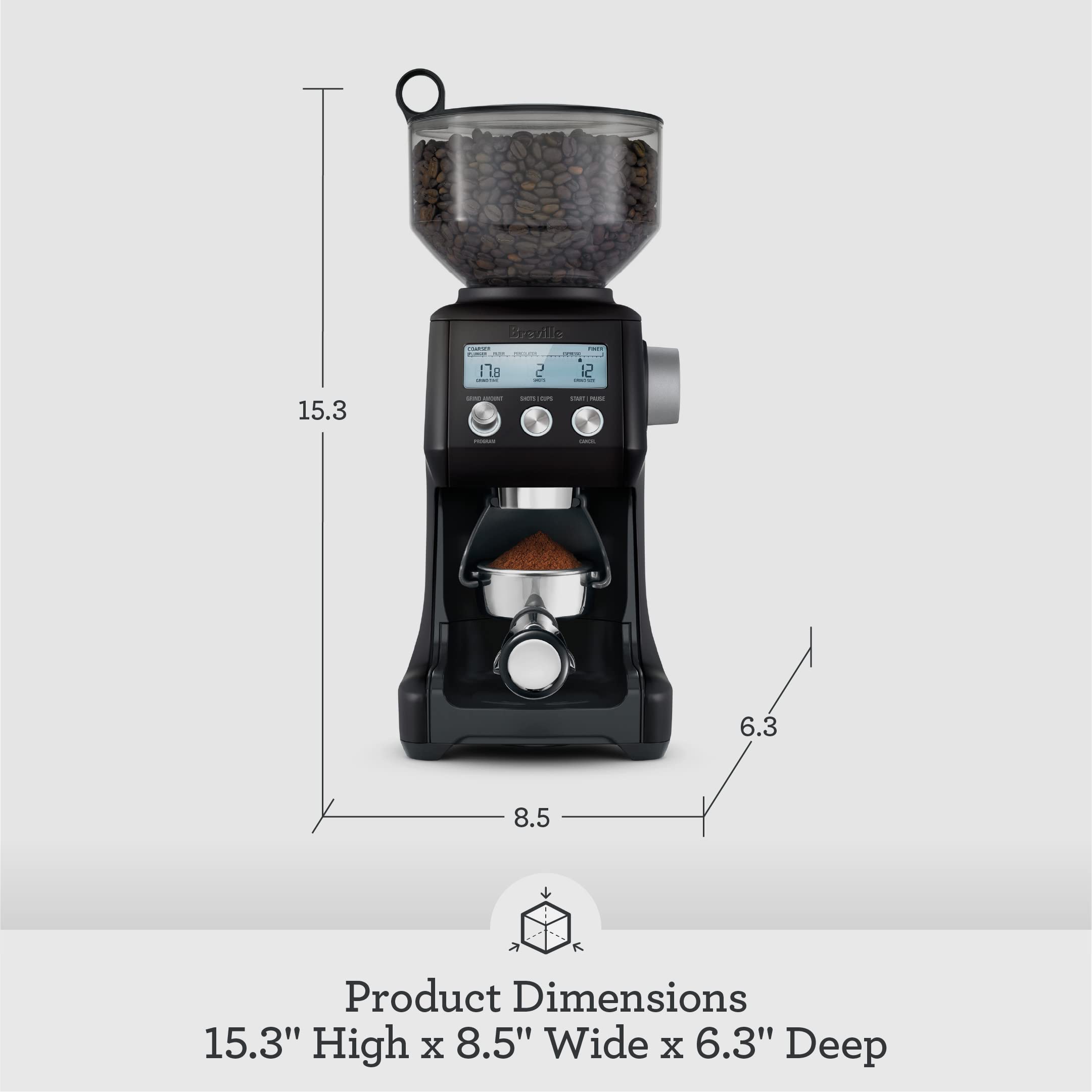 Breville Smart Grinder Pro for Coffee and Espresso, Black Truffle