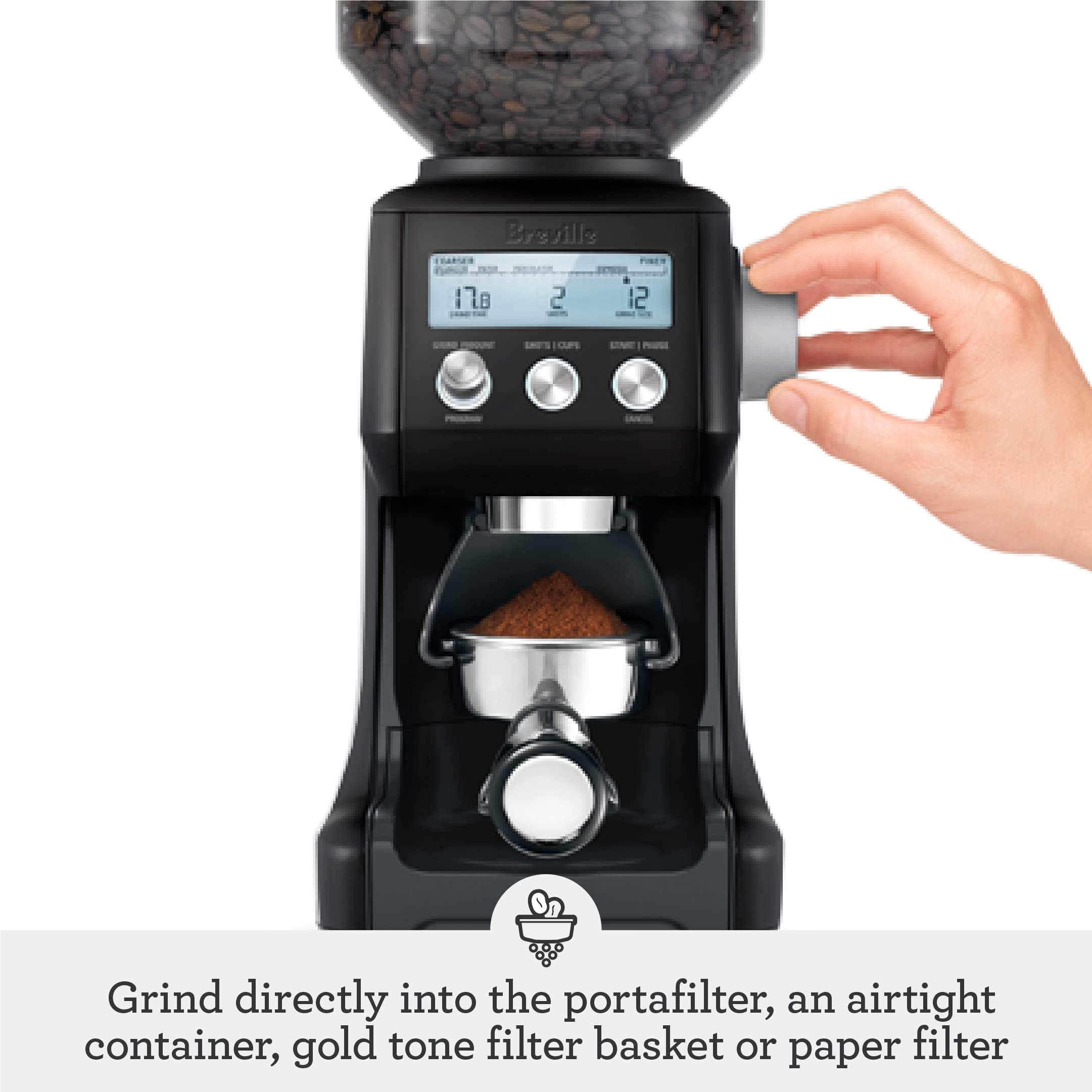 Breville Smart Grinder Pro for Coffee and Espresso, Black Truffle