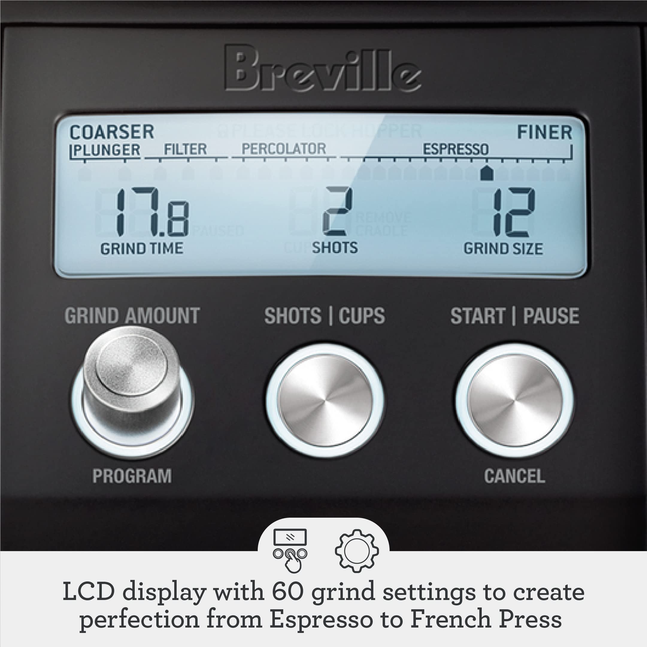 Breville Smart Grinder Pro for Coffee and Espresso, Black Truffle