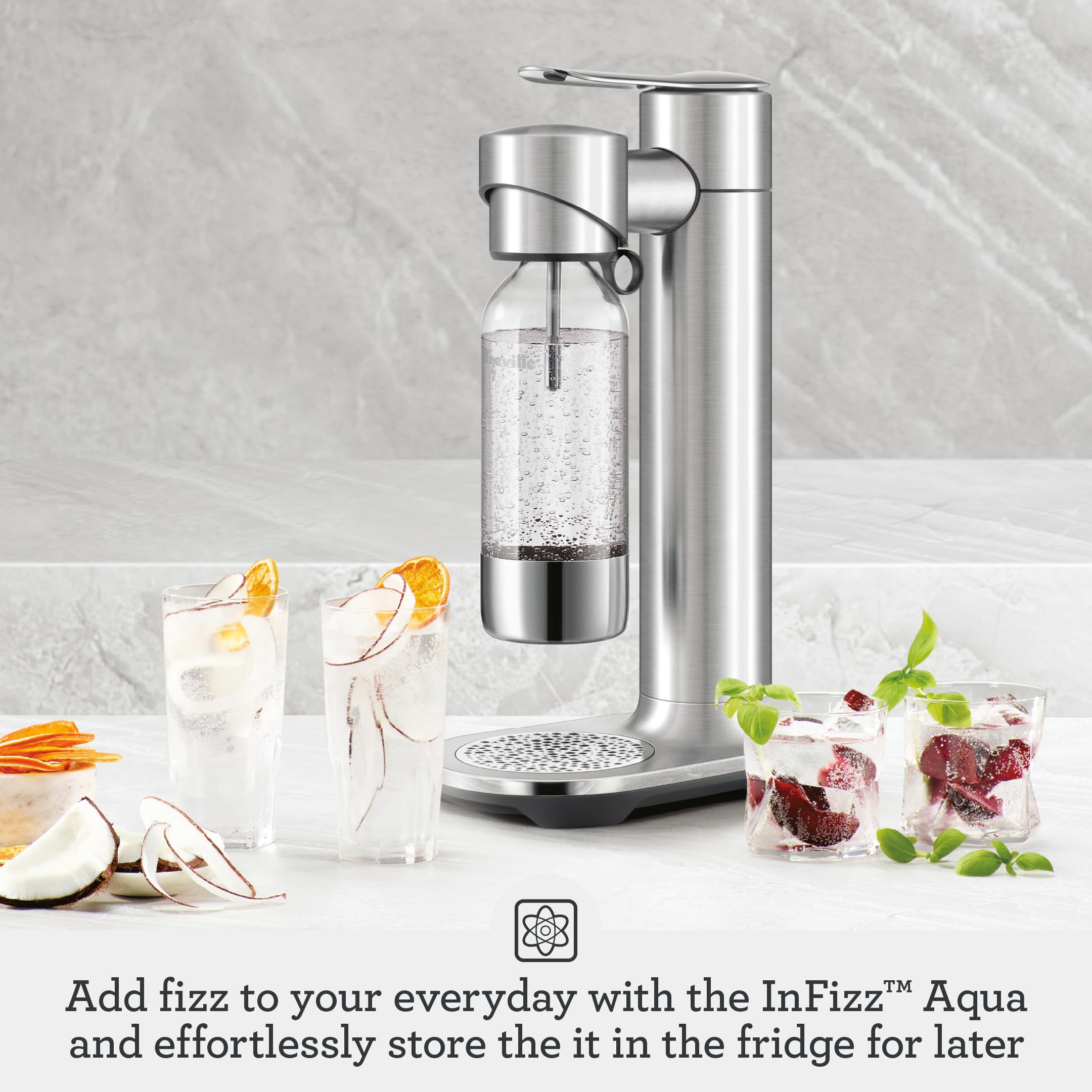 Breville InFizz Aqua Sparkling Water Maker, Brushed Stainless Steel